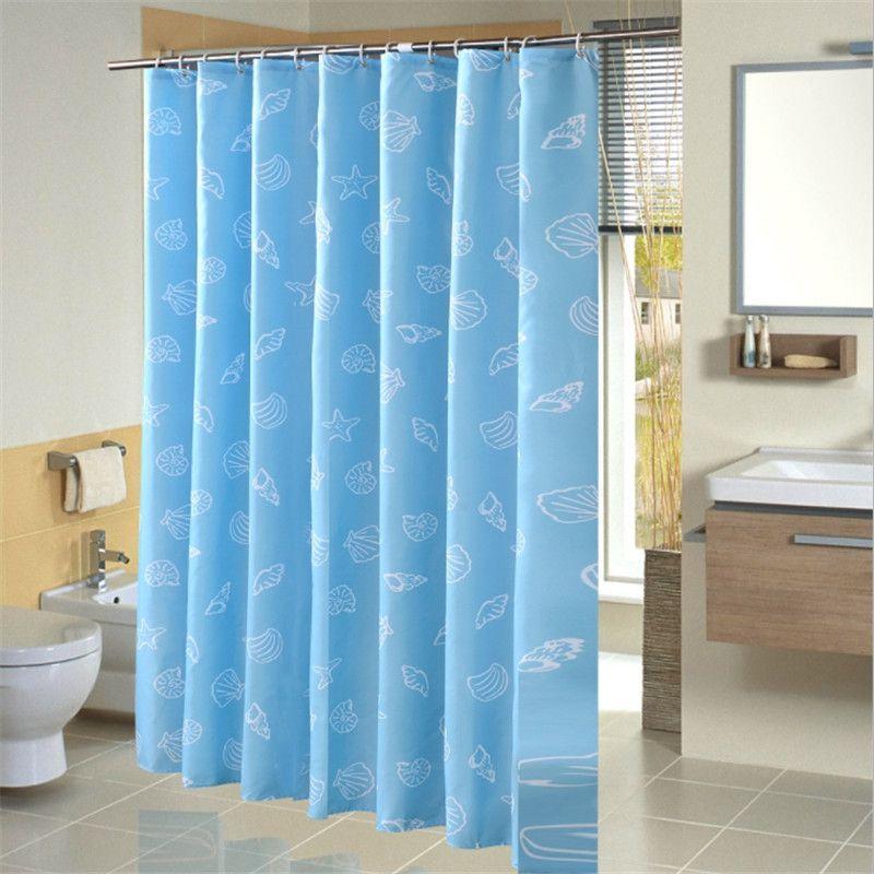 Blue Printing Mediterranean Shower Curtain With Hooks  Waterproof Bathroom