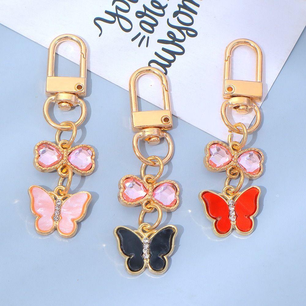 7PCS Ornaments Rhinestone Butterfly Keychain Pendant Key Ring Sweet Crystal Bow Key Chain  Bag Decor