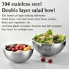 304 Stainless Steel Insulated Salad & Dipping Bowl  Multifunctional Cooking Basin Noodle Bowl Round Silver Bowl Kitchen Gadget