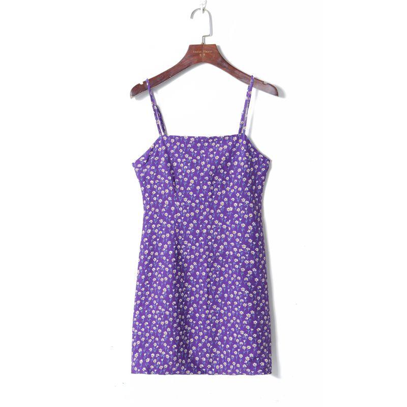 

Летняя женская одежда 2023 года, свежий отпускной стиль, цветочный принт, высокая талия, стройнящее, милое, молодежное платье-слинг Purple floret S