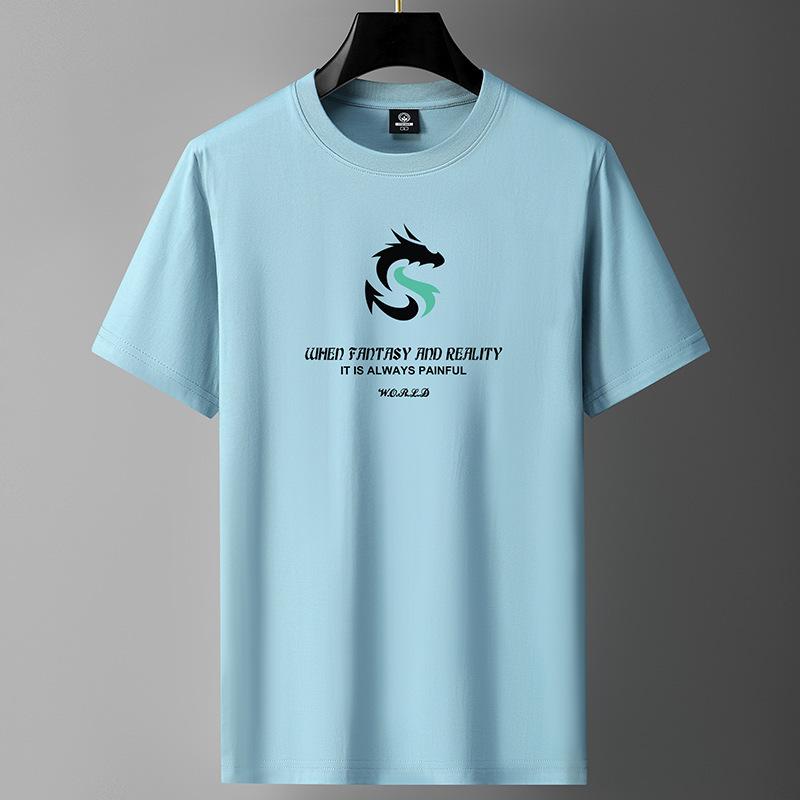 Dragon Pattern M-6XL Pure Cotton Mens Short-sleeved T-shirt Round Neck Boy Casual Tee Shirt