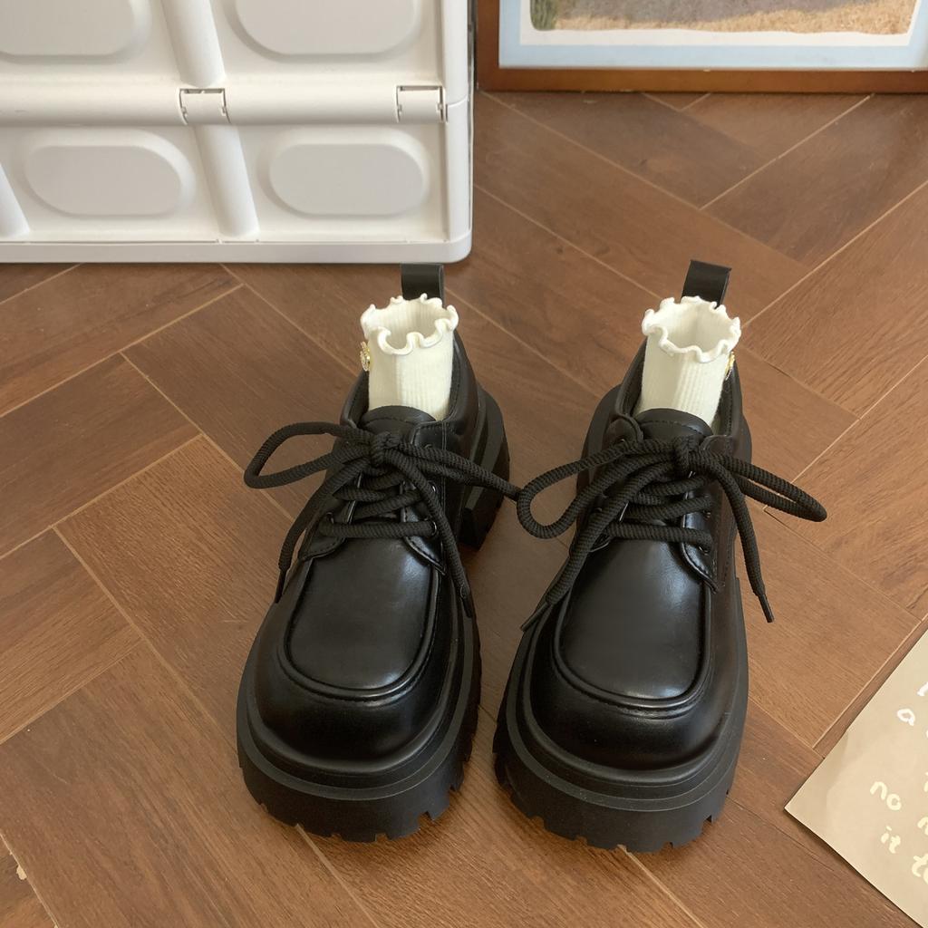 Fashion Thick Bottom British Style Leather Women's Pumps Lace Up Thick Soled Loafers Retro High Heels Mary Janes Fashion Heeled Shoes