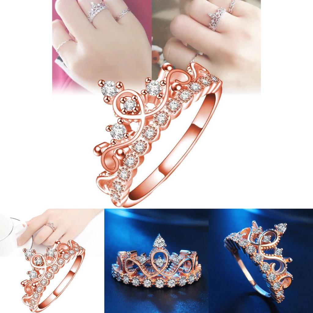 Elegant Rose Gold Plated Korean Crown Ring With Sparkling Gemstones For Women Fashion Jewelry
