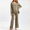 Laid-back Loose Pullover Sweater Set for Women's Autumn and Winter, Simple Wide-leg Pants, Stylish Knitted V-neck Two Sets