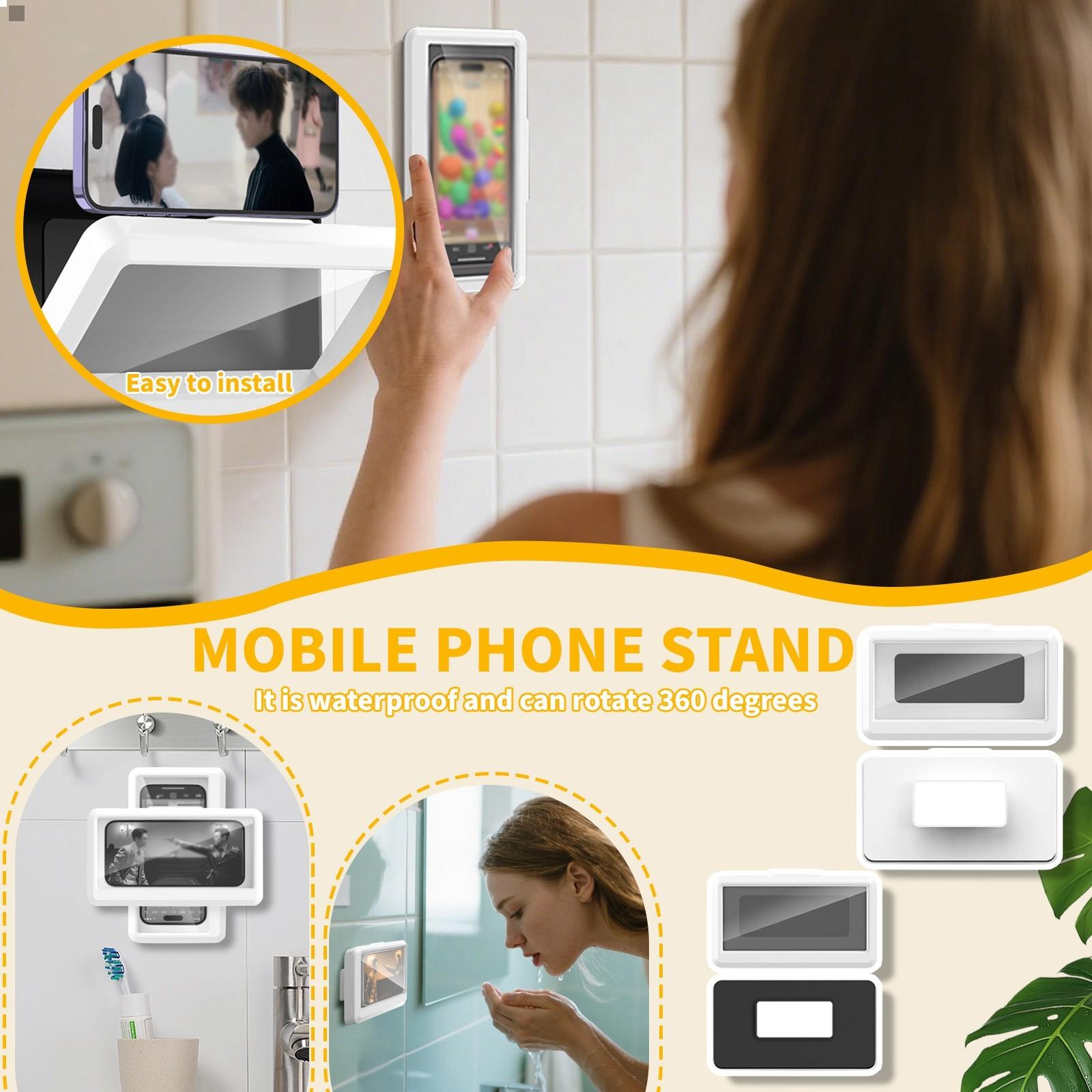 

Waterproof Cell Phone Shower Holder 360° Rotating Bathroom Gadgets Adjustable Angle Wall Mount Bracket One Size білий