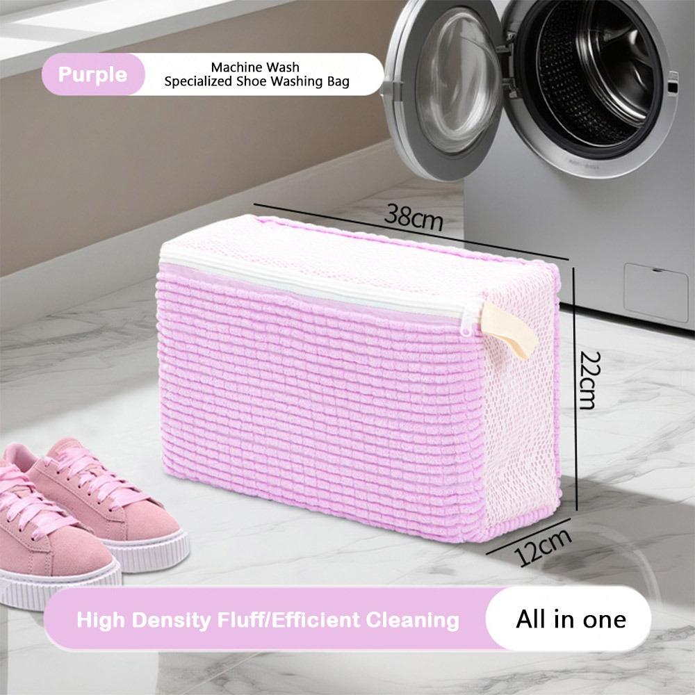 

Fluffy Chenille Shoes Washing Pouch Zipper Closure Shoes Cleaning Bag Laundry Bag Household фіолетовий