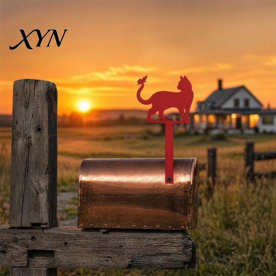 Rote Metall-Briefkasten-Dekoration Hof-Eisen-Schild mit Befestigungslöchern, Katzen-Schmetterlings-Dekoration, Außenschild für Holz-Leder-Briefkastenmontage