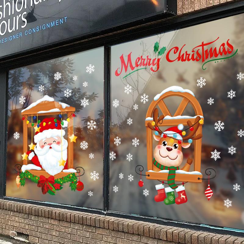 Santa Claus Electrostatic Window Lattice Scene Arrangement, Glass Door Stickers, Reindeer Showcase, Festive Atmosphere