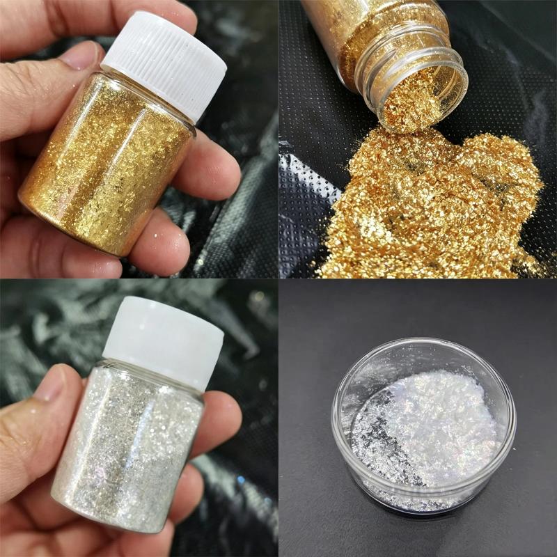 Nagelglitzer Glänzendes Glimmer-Perlenpulver 1 Flasche Gold-Weiß Hochglanz für DIY Harz Seife Kerze Bastelherstellung