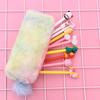 Plush Pencil Case Octagonal Shape Large Capacity Pencil Pouch Gradient Colors Zipper Storage Pouch for Stationery Cosmetics And Personal Items
