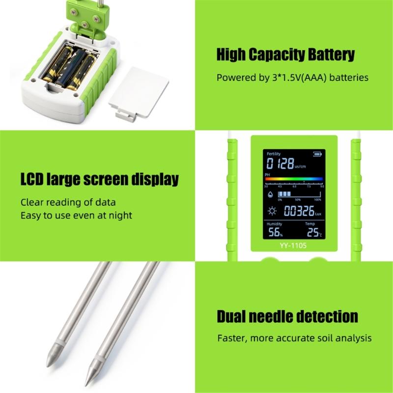 6 In 1 Soil Testing Meter Set Measure Humidity Acidity Sunlight And Heat For Gardening Farm And Greenhouse Indoor Plant
