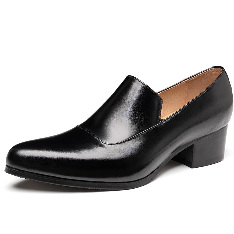 Retro Mens Business Shoes High Heels 5 Cm Height Luxury Genuine Leather Handmade Quality Elegant Wedding Social Formal Shoes Man