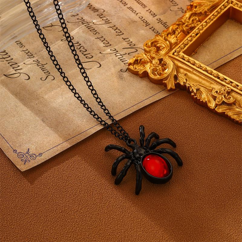 Punk Halloween Necklace for Women Men Fashion Spider Crystal Stainless Steel Necklace Cosplay Party Jewelry Gift