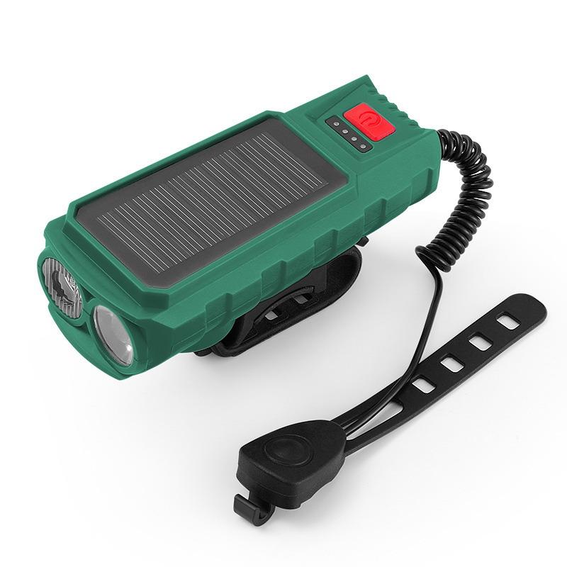 USB-wiederaufladbare Solar-Fahrradbeleuchtung mit Leistungsanzeige Berg-Rennrad-Frontleuchte Integriertes Horn Taschenlampe für Radfahren