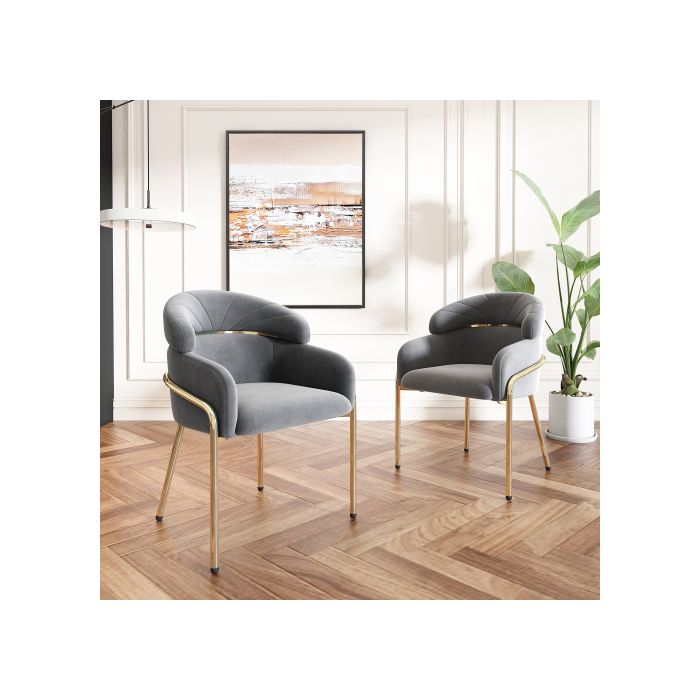 Chaise de salle à manger, lot de 4, luxe léger, salon, chambre, chaise de loisirs, quatre pieds en métal, velours, gris