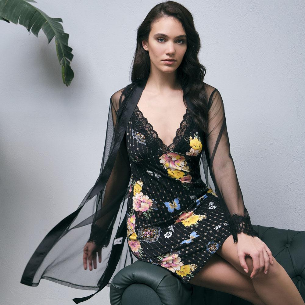 

Женский халат из тюля и короткая ночная рубашка из вискозы с цветочным принтом 5674