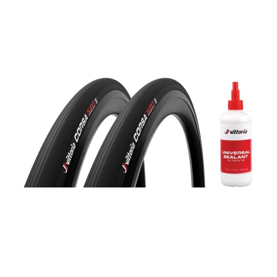 

Vittoria CORSA TLR Двойная упаковка Две шины CORSA Tubeless Ready и одна бутылка Универсального герметика для бескамерных шин N.EXT (с герметиком) - Набор из 3 предметов чёрный