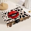 Lip Pattern Printed Makeup Bag with Zipper Lightweight Cosmetic Storage Bag Corduroy Multi-functional Toiletries Organizer