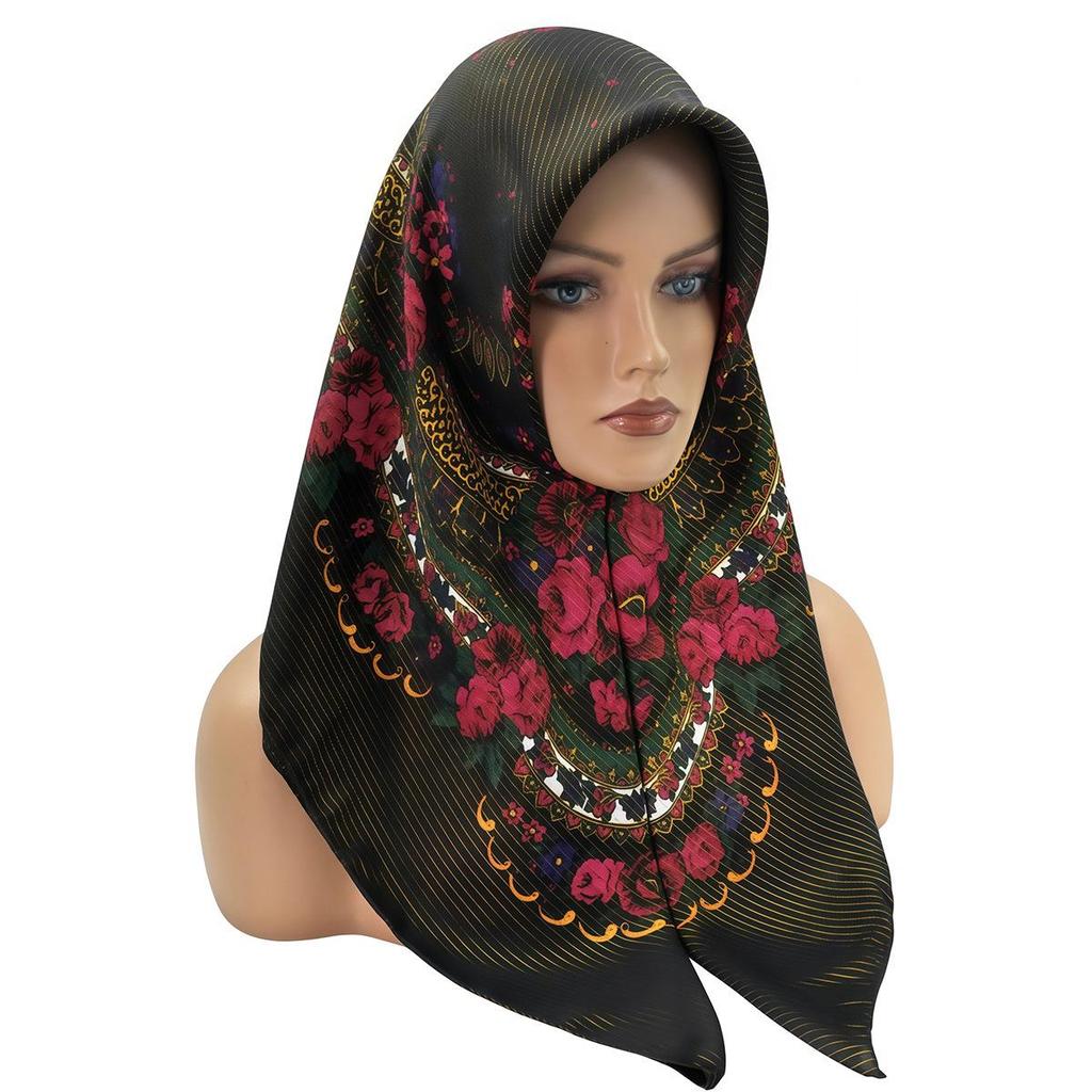 Ethnic Style Gold Thread Printed Square Summer Scarf