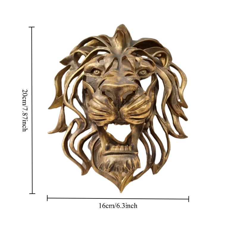 Wanddekoration Löwenkopf aus Kunstharz, goldene, ausgehöhlte Löwenkopf-Kunstskulptur, geeignet für den Eingangsbereich, die Türwand oder den Zaun.