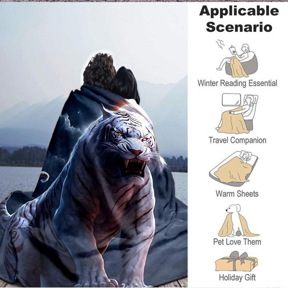 1pc Tiger Moon Night Print Blanket - Lightweight Flannel Fleece with Digital Printing, Soft Warm for Sofa, Travel, Camping, Office yy251018270
