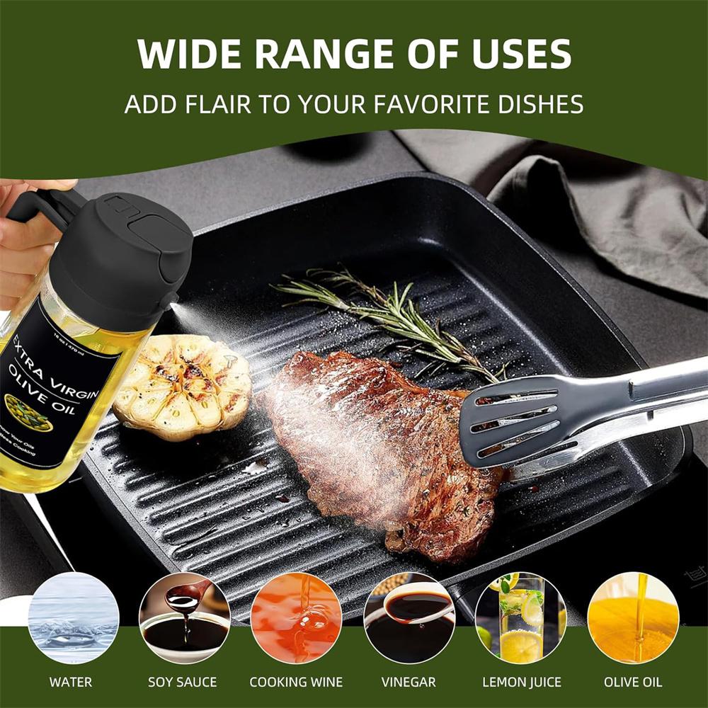 Oil Sprayer for Cooking,2in1 Olive Oil Dispenser Bottle for Kitchen with Stickers,16oz/470ml Premium Glass,Food-grade Oil Mister
