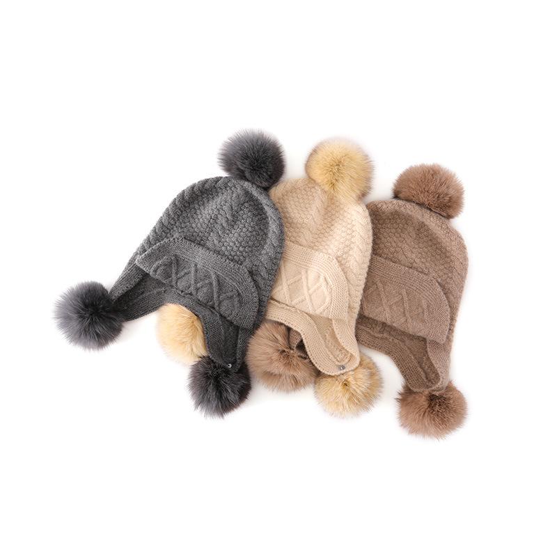 Cashmere Hat Autumn and Winter New Women's Hair Ball Twist Casual Ear Protection Pile Hat Thickened Knitted Hat