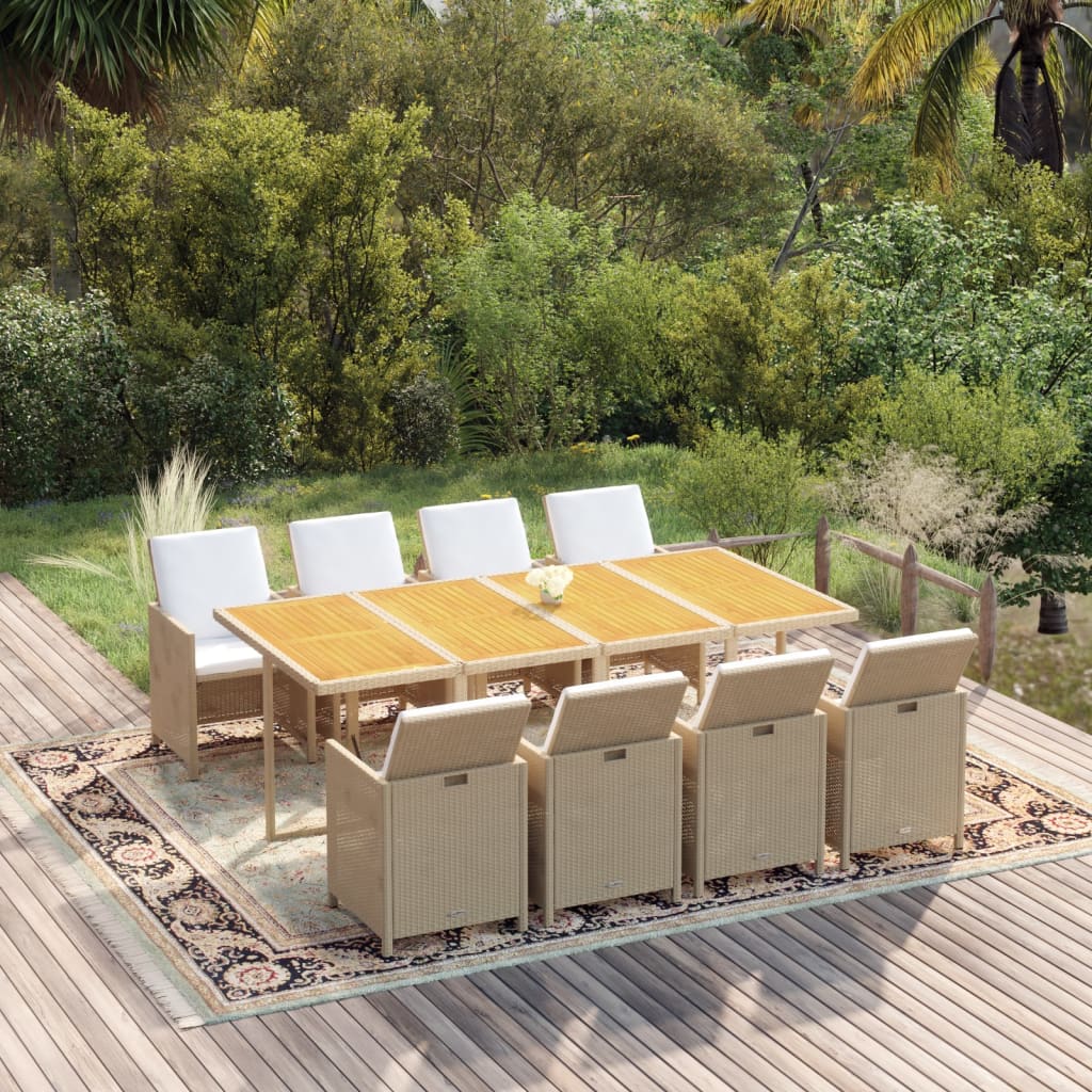 Vidaxl 9-Cz. Garden Furniture Set With Cushions, Poly Rattan, Beige