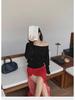 Dark Blue Off-the-Shoulder Long-Sleeve Women's Slimming Autumn Top