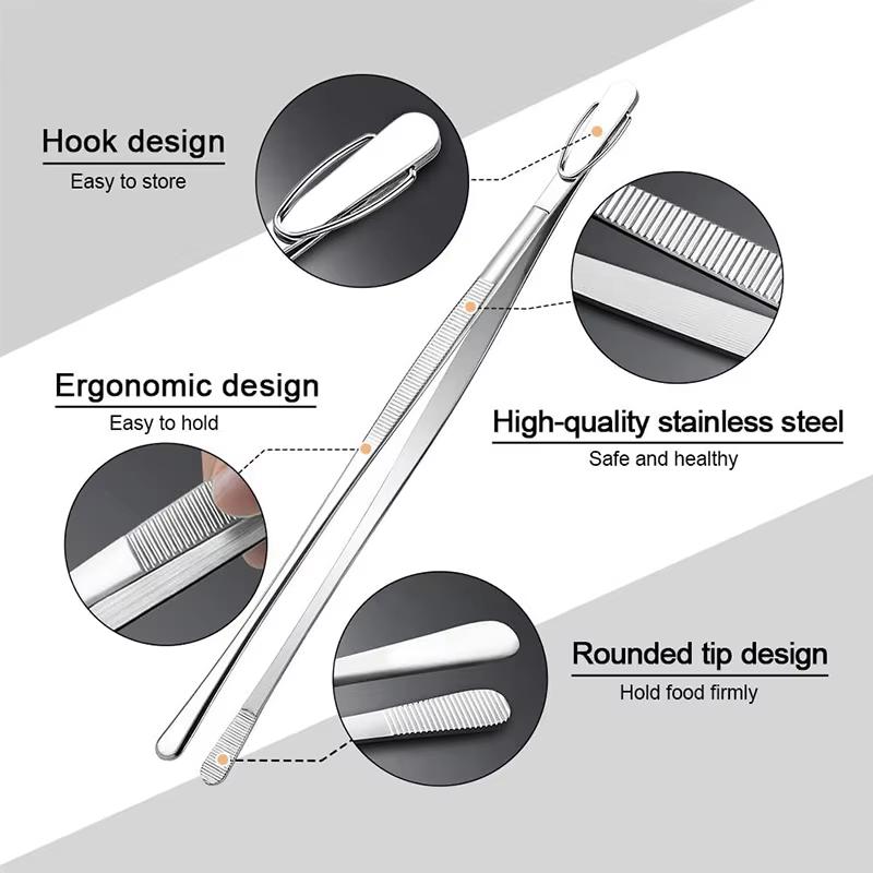 Camping BBQ Tweezers 12inch Kitchen Tweezers Heavy Duty Stainless Steel Cooking Tweezers For Grilling BBQ Seafood JT499