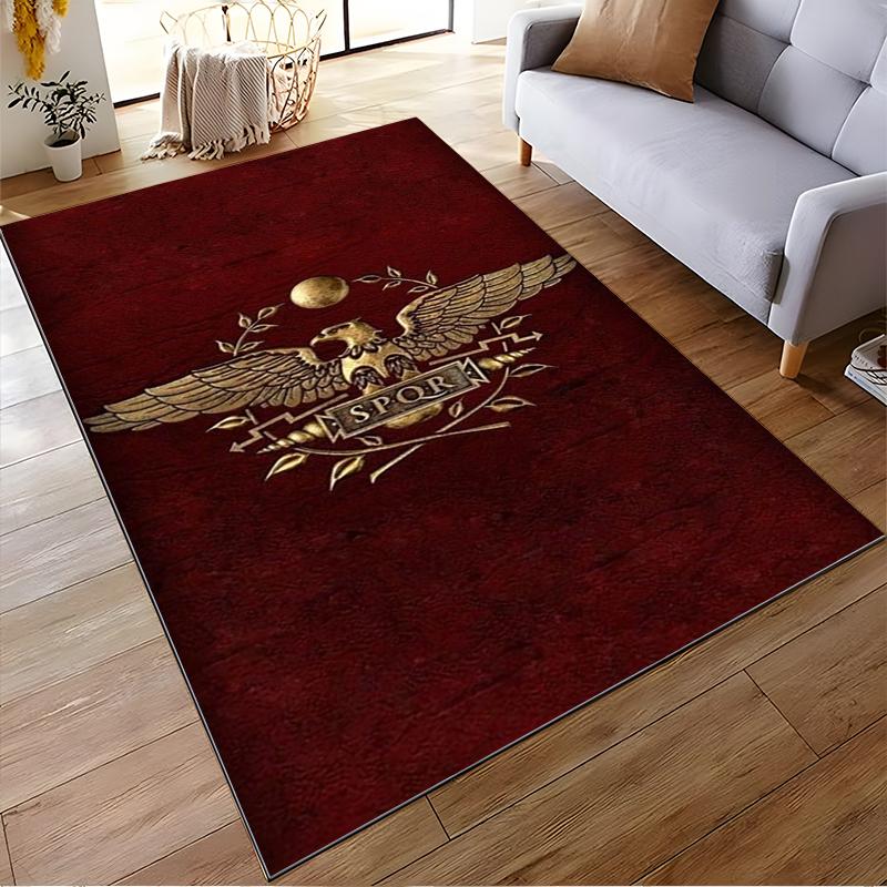 Roman Eagle Design Carpet with SPQR Insignia on Red Background. Suitable for use as an anti-slip for living room bedroom sofas