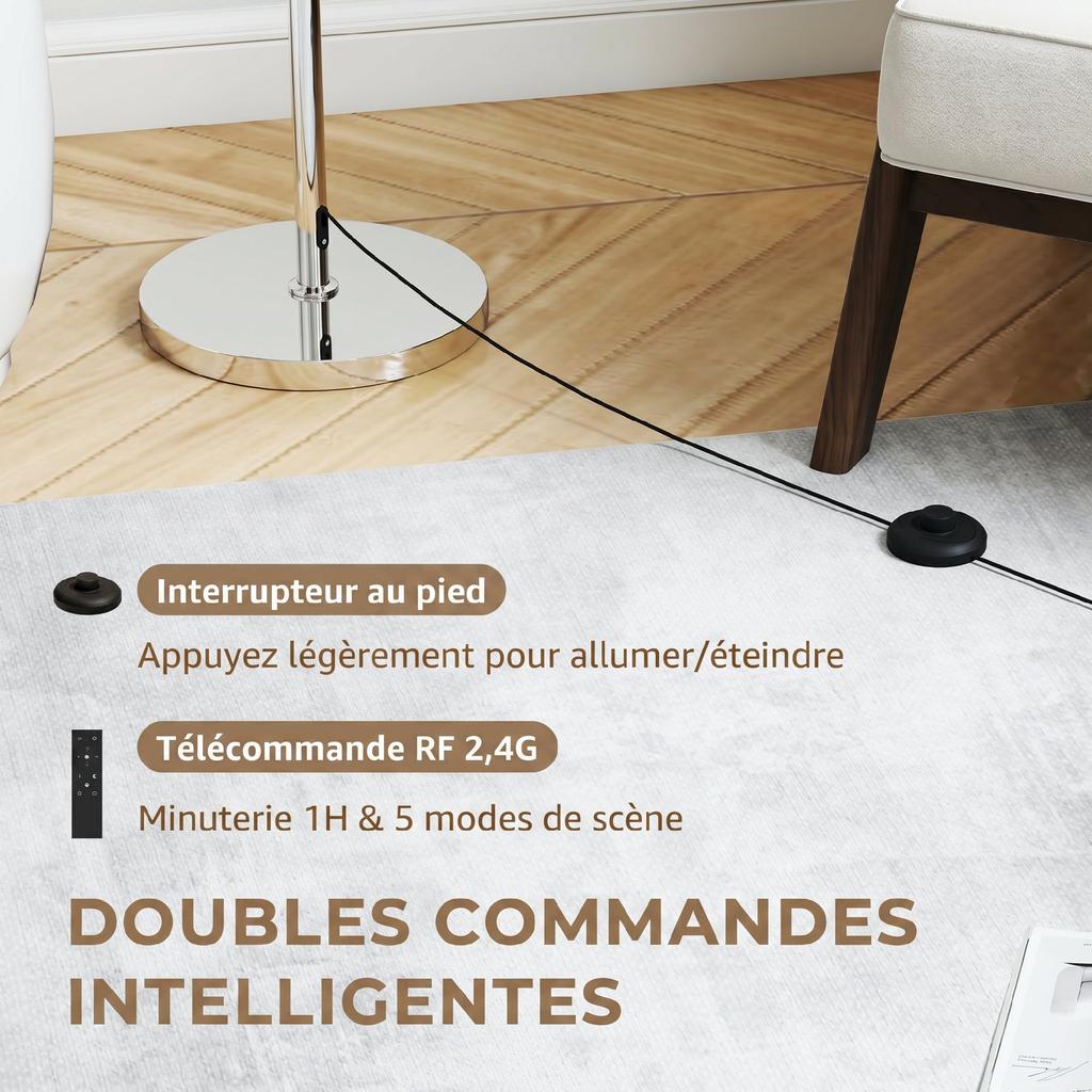 Living Room Floor Lamp, Remote Control, Adjustable Height 133-168 cm, Silver