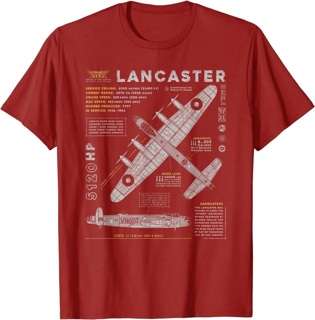 Oneck Summer Short Sleeve Casual Unisexs Tshirt Size S5xl Raf British Lancaster Bomber Blueprint T100 Cotton Style