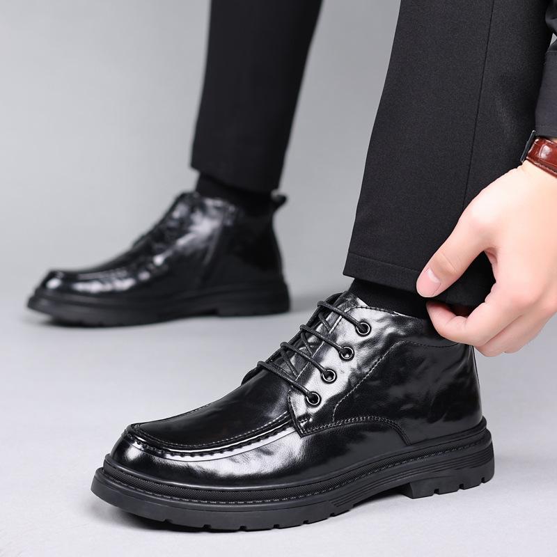 Zimní teplé pánské kožené boty kožené ležérní bavlněné boty společenské šaty vysoké kožené boty sametové pánské boty boty