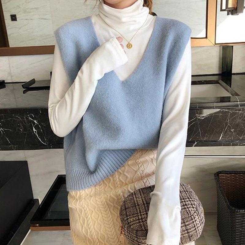 Spring and Autumn Fashion All-match Vest Women's Short Knit Waistcoat Solid Color Sleeveless Women's Sweater