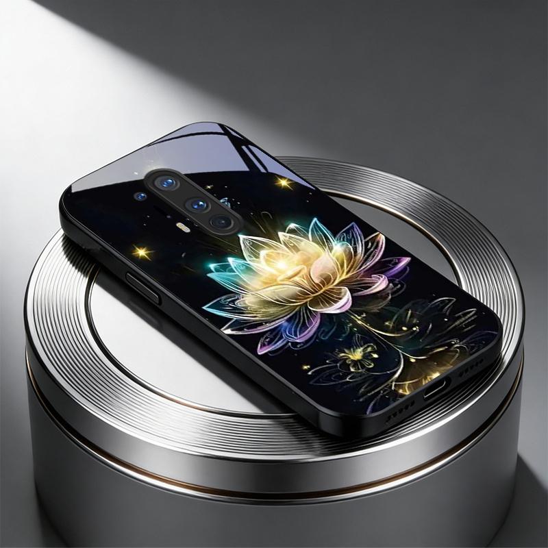 tellar Luminescence Lotus Black Glass Phone Case For OnePlus Ace 2 3 5 Pro Nord CE 2T 2 3 Lite 6 7T 8 9 10 Pro 11R 12R 13R Cover