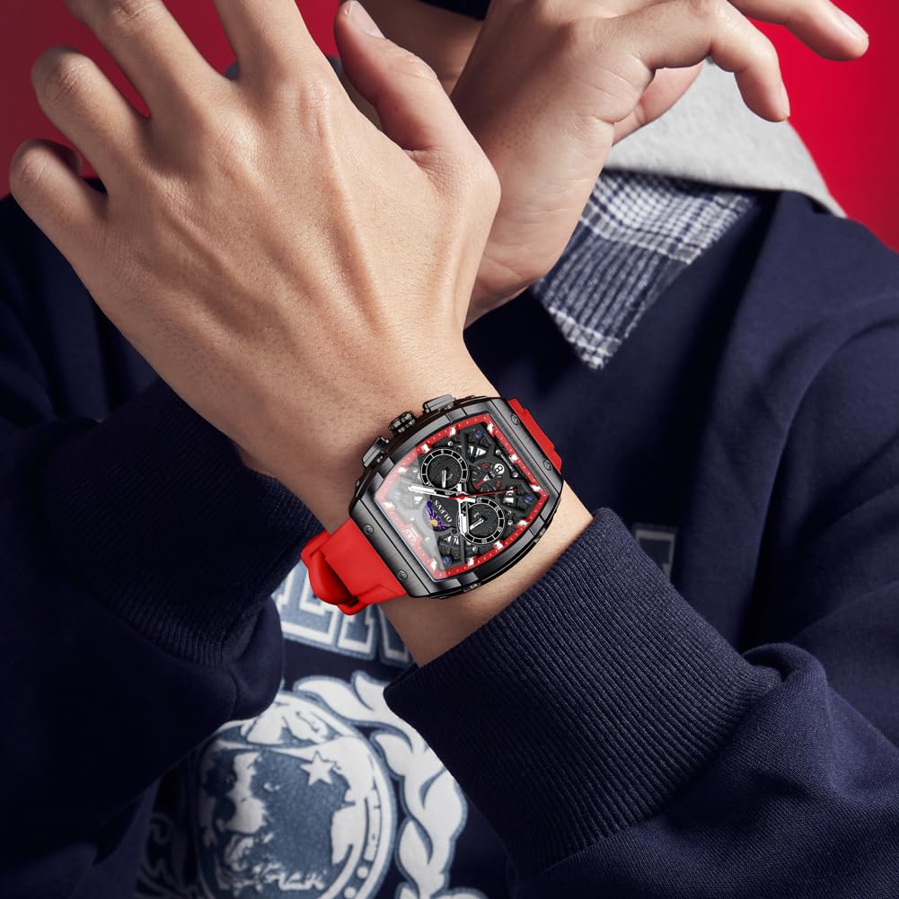 OLEVS Analog Quartz Sports Watch with Silica Gel Large Silicone Chronograph Men's Strap, Waterproof, Dial, Strap, Men's
