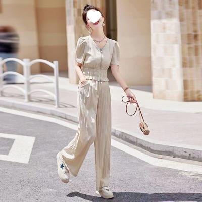 Xiaoxiangfeng Fashion Suit for Women, Summer Temperament, Street Casual, Age-reducing, Western-style Wide-leg Pants Two-piece Set