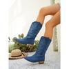 British Style Suede Pointed Toe Low-heeled Knight Boots for Winter 2025 New Plus-size Embroidered Sleeve Mid-leg Boots