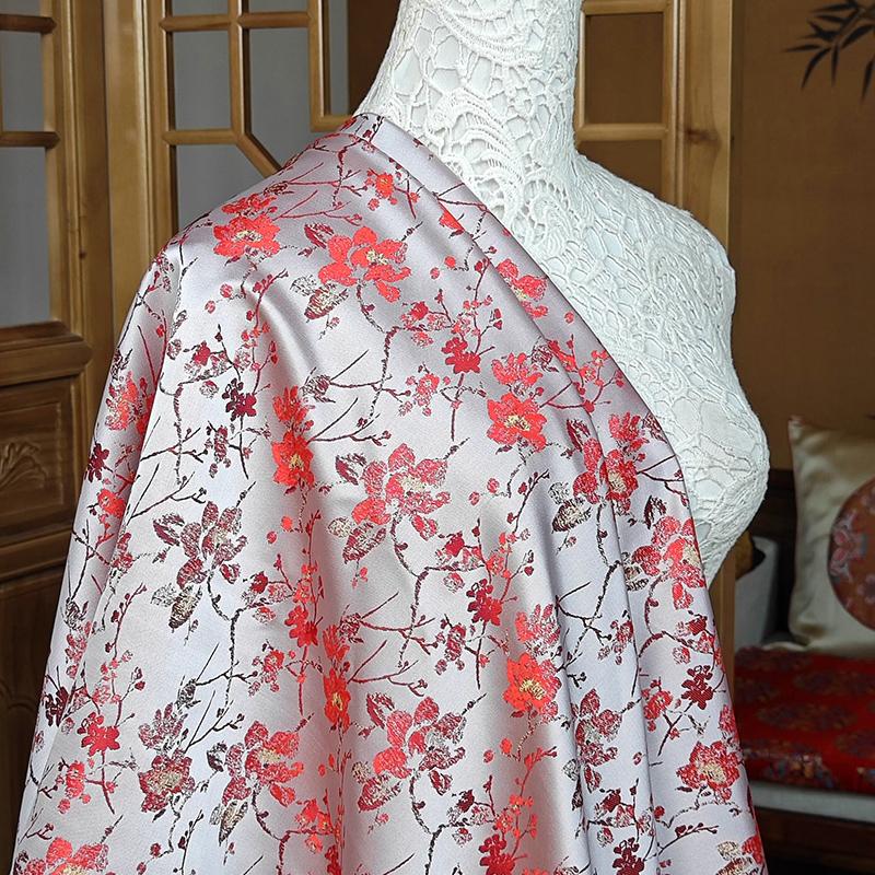 Embossed Jacquard Fabric White Beige Goldfish Design Sewing Material Cheongsam Dress Party Garment Wide 150cm Sold By Meter