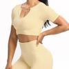 European & American Seamless Knitted Yoga Set: Peach Butt Sports Shorts & Short Sleeve Bra Vest for Summer Fitness