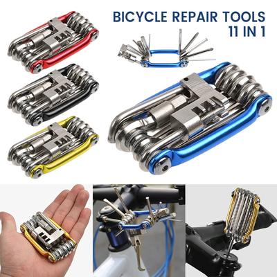 11-in-1 Fahrrad-Multitool, Faltbares Fahrrad-Reparaturwerkzeug-Set aus Kohlenstoffstahl mit Schraubenschlüssel, Schraubendreher & Kettennieter