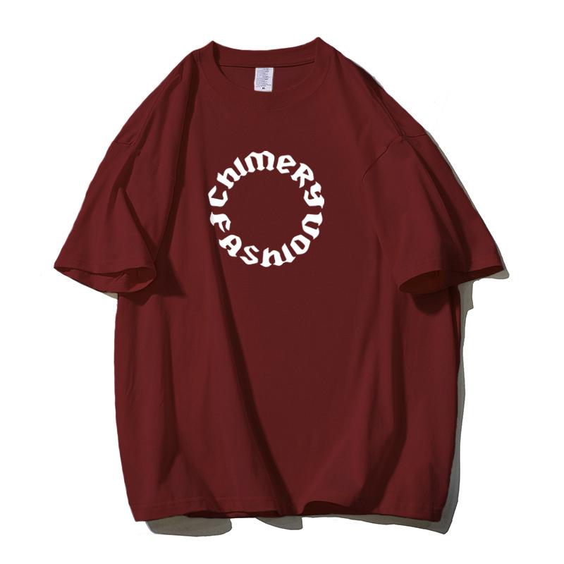 Shellsuning Винтажные футболки с буквенным принтом для женщин Негабаритные повседневные футболки с круглым вырезом и короткими рукавами Мягкая базовая футболка из 100% хлопка Одежда для пар Корейский готический топ 3XL вино красного