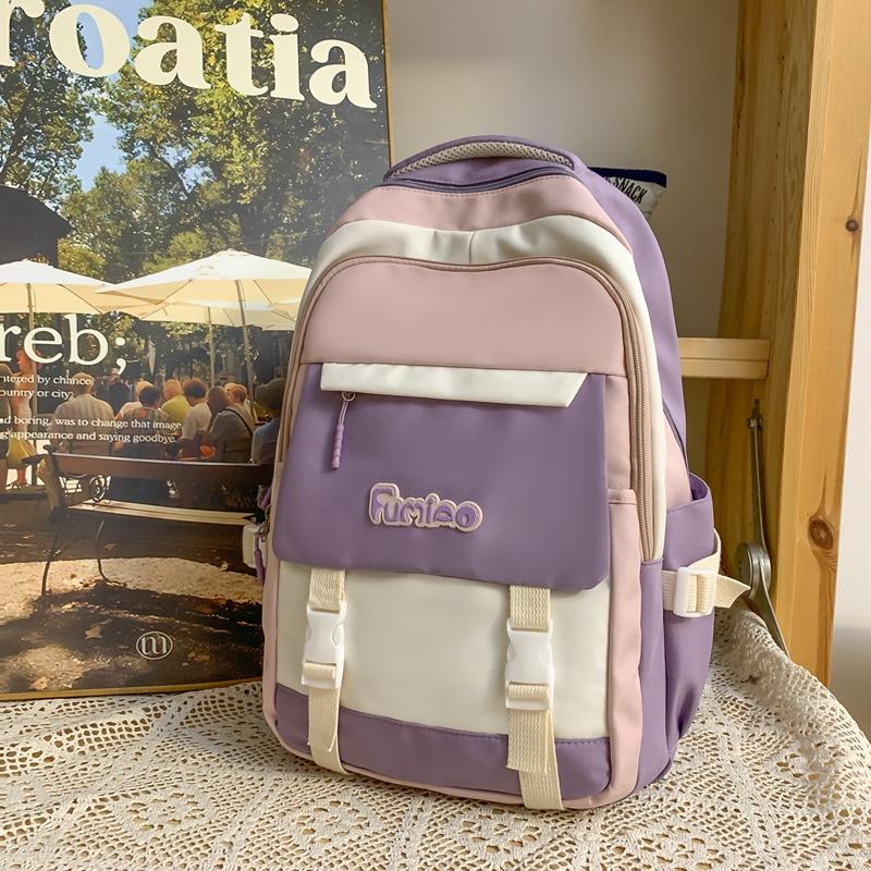 Schoolbag Junior High School Women's Large Capacity Backpack Color Contrast Backpack For High School Students