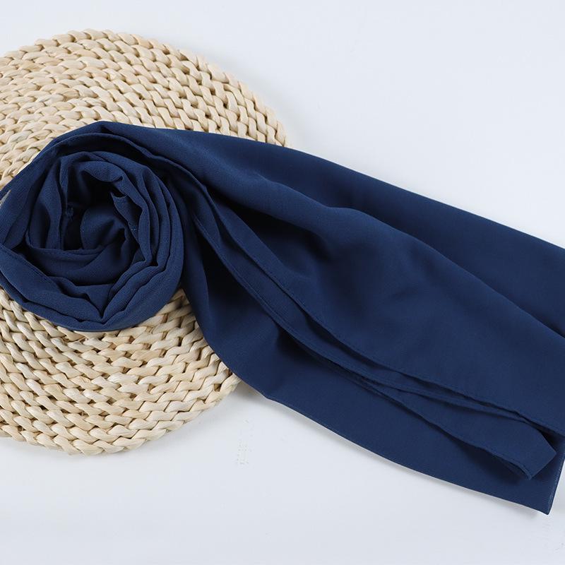 Damen einfarbiger Perlen-Chiffon-Bubbleschal, langer Seiden-Kopfschal, 70x180cm, nahöstlicher Stil