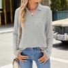 Women's Fashionable Solid Color Long Sleeved Collar Pocket Loose T-shirt Top