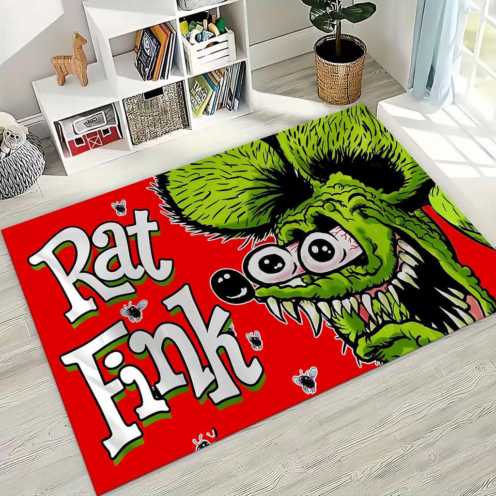 3D Rebellious RAT FINK Auto's Bord Cartoon Vloerkleed voor Slaapkamer Woonkamer Bank Huis Deurmat Decoratie, Groot Kinder Speel Antislip Vloermat