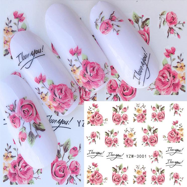 1 Sheet Flower Series Nail Art Water Transfer Sticker Full Wraps Deer Lavender Tattoo Flamingo Nail Tips DIY Decals Decoration