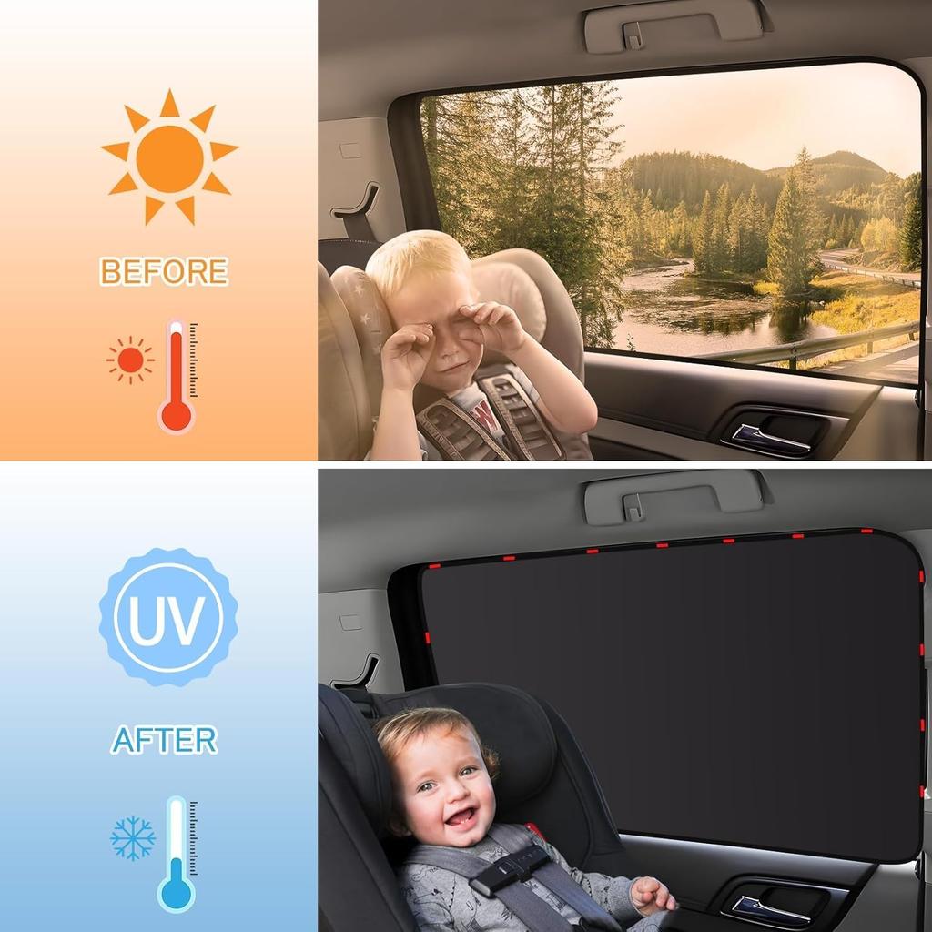 ZATOOTO Car Window Shade For Baby Car Privacy Shades Full Blackout Car Window Covers For Back Window Magnetic Side Window Shade Universal Cool Down