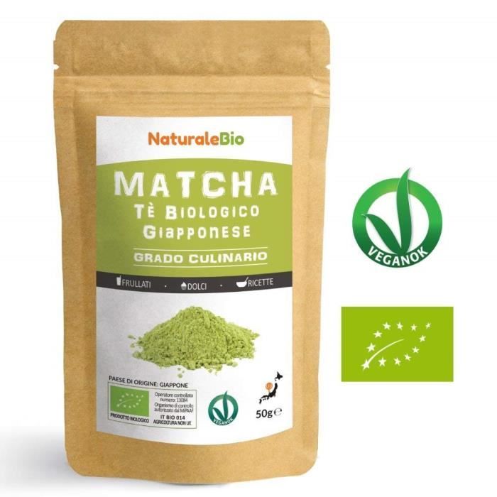 Thé Matcha Bio Japonais de Cuisine [ Qualité Culinaire ] 50 gr -Thé Vert Matcha en Poudre 100% Naturel -Matcha Green Tea